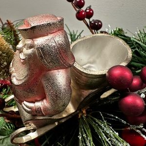 Santa holding tree on silver sleigh! Beautiful holiday decoration !